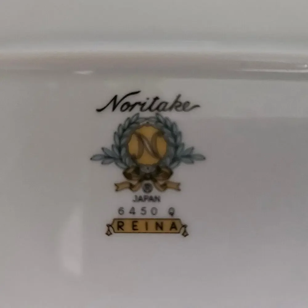 Noritake Reina Oval Serving Platter White Floral Scroll Japan Vintage